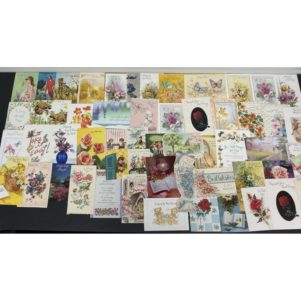 Vintage Get Well Cards Fronts ONLY Scrapbooking Crafts Decoupage Lot of 50+
